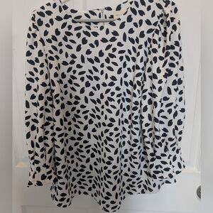 Melloday Classic Black & White Leaf Print Women's Blouse